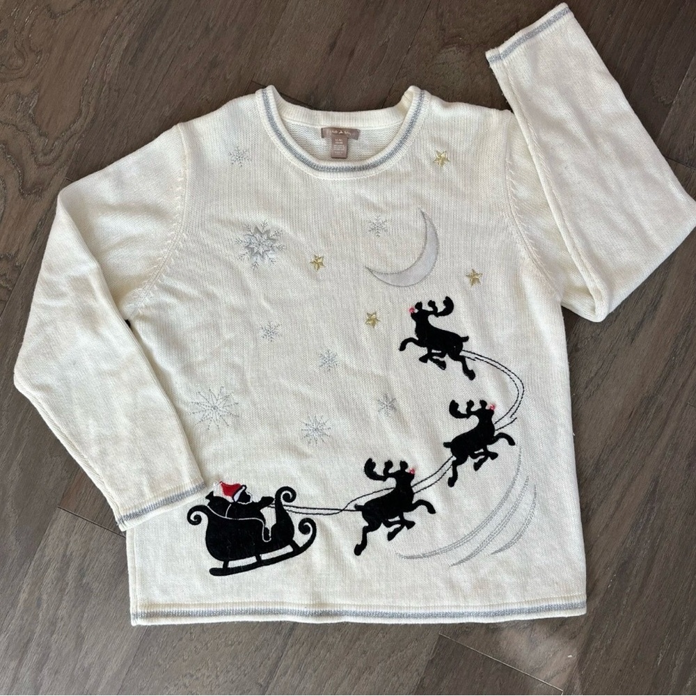 White Stag Ivory Sweater with Black Sleigh Design